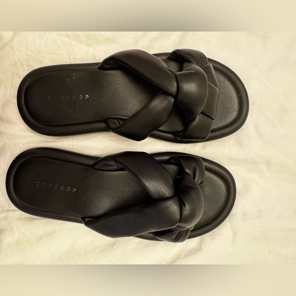 Topshop Black Knotted Slide Sandals | Comfy Minimalist Flats 7.5 - Picture 5 of 8